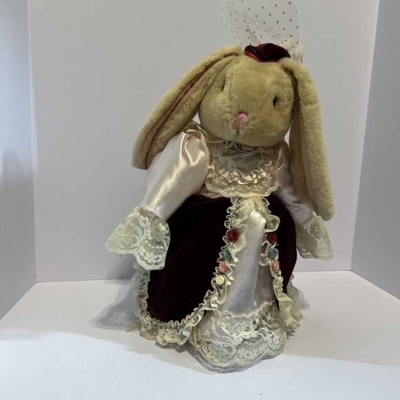 Vintage Anco Bunny In Victorian Dress On A‎ Stand 15 Inches - Picture 1 of 9
